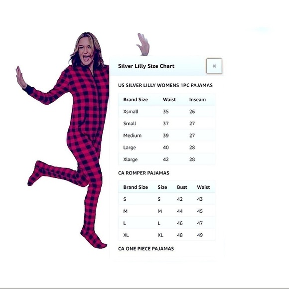 SILVER LILLY Footed Fleece One Piece Buffalo Plaid Pajama Cabincore Cottagecore - Picture 5 of 7